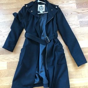 BB Dakota black wool coat with belt